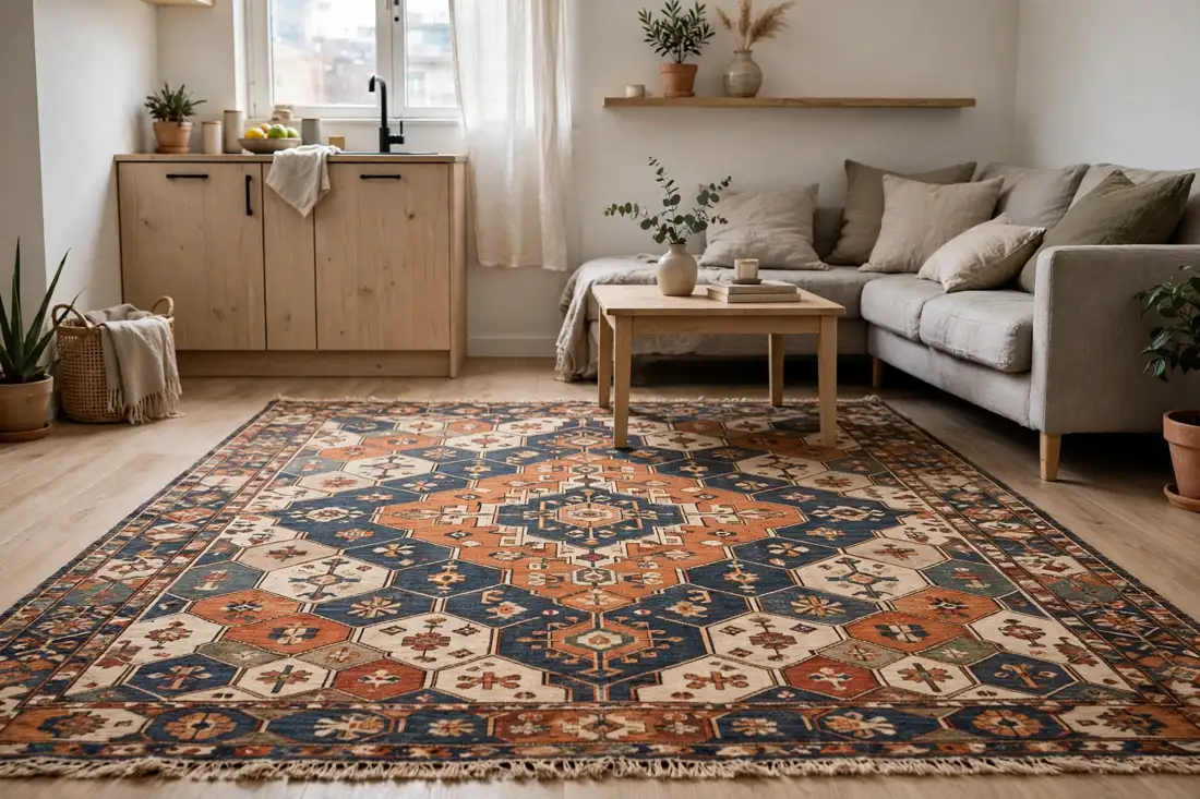 Studio apartment rug pattern scale