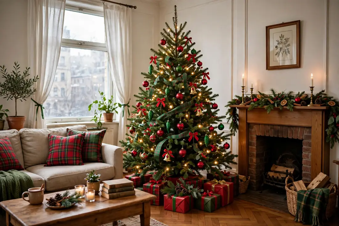 Red and green classic apartment tree