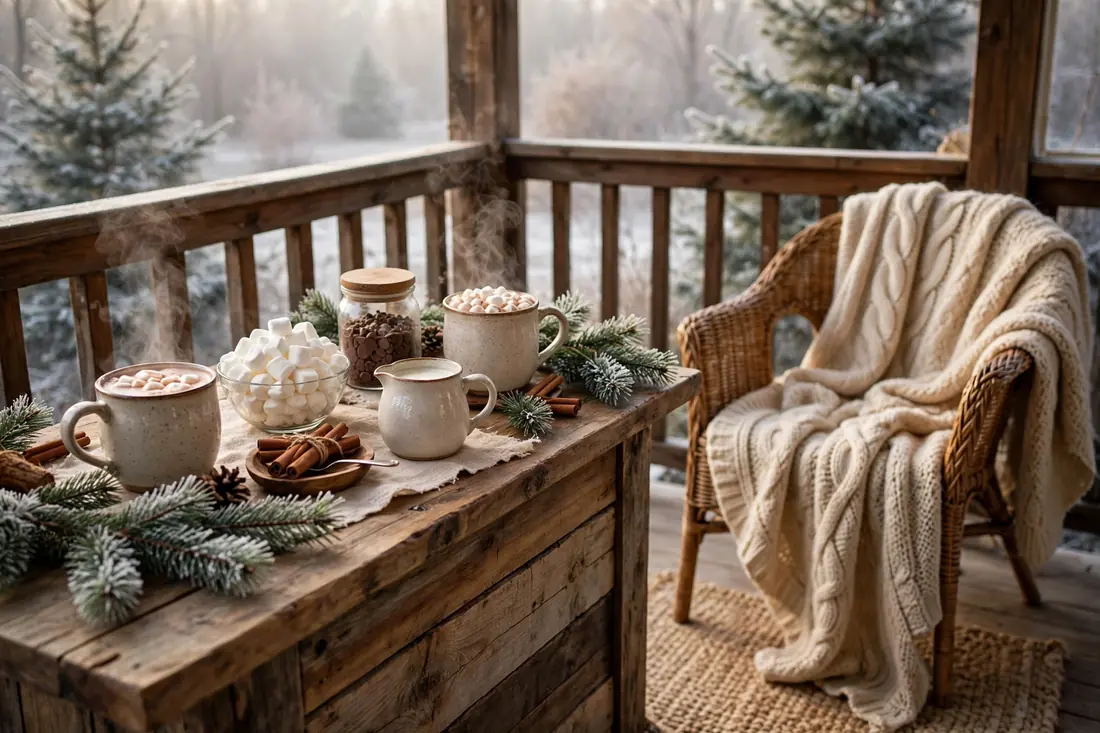Cozy cocoa bar on a porch