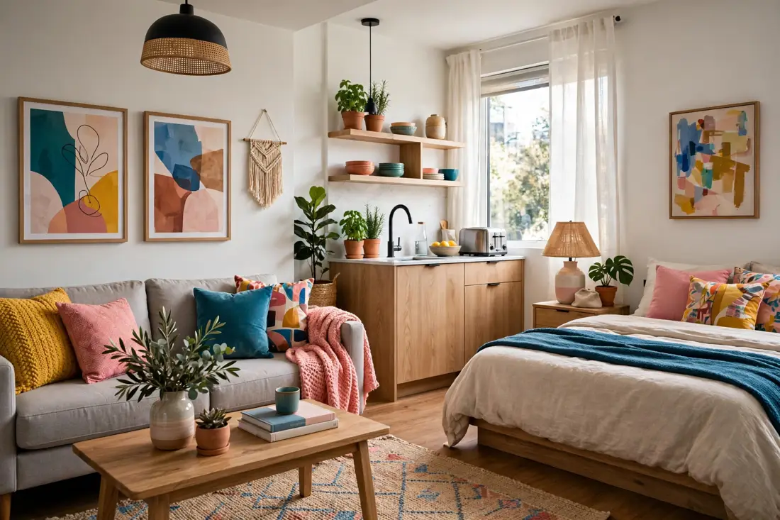 Airbnb studio color accents design