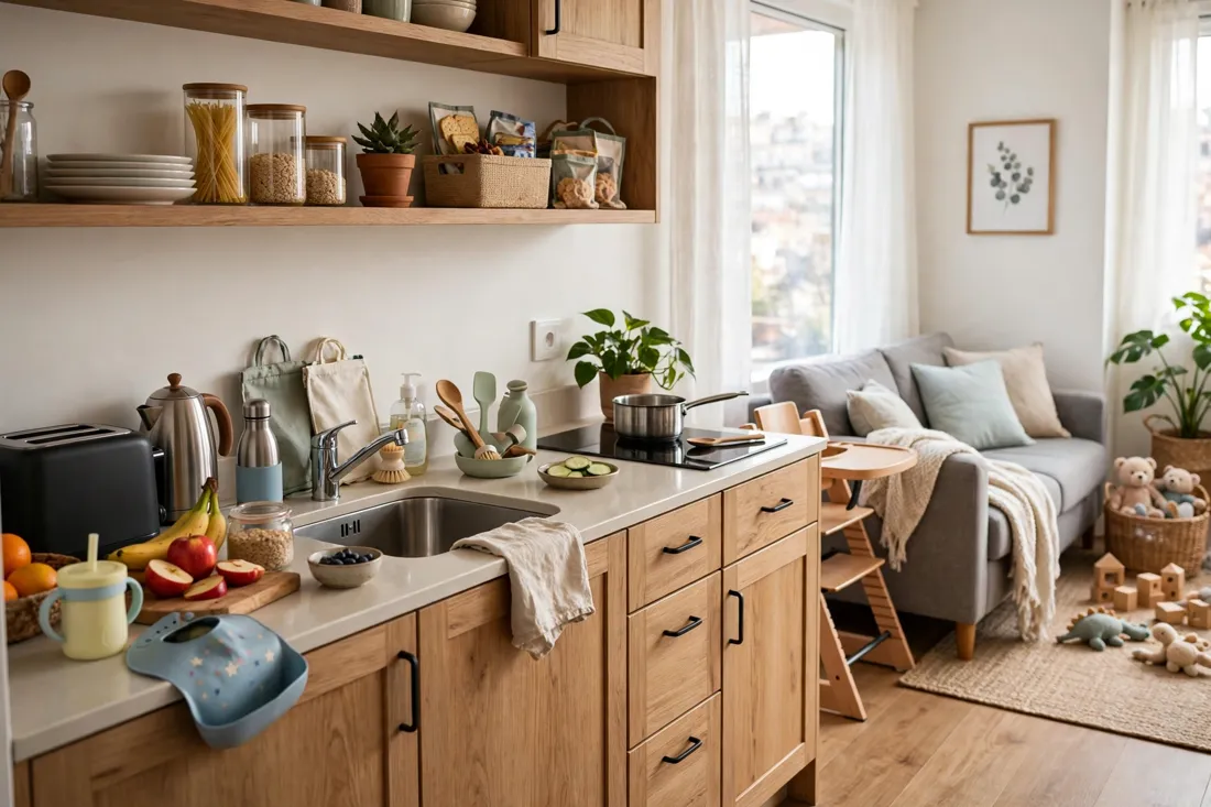 Studio apartment family kitchen setup