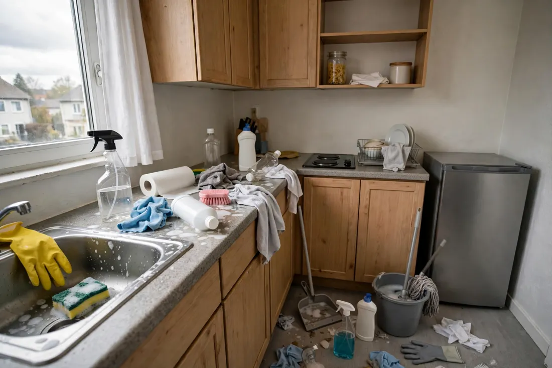 Studio apartment forgetting cleaning supplies mistake