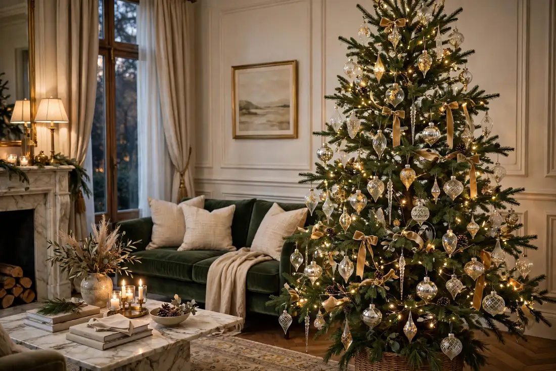 Elegant tree with glass ornaments