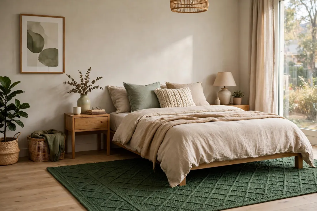 Green bedroom rug