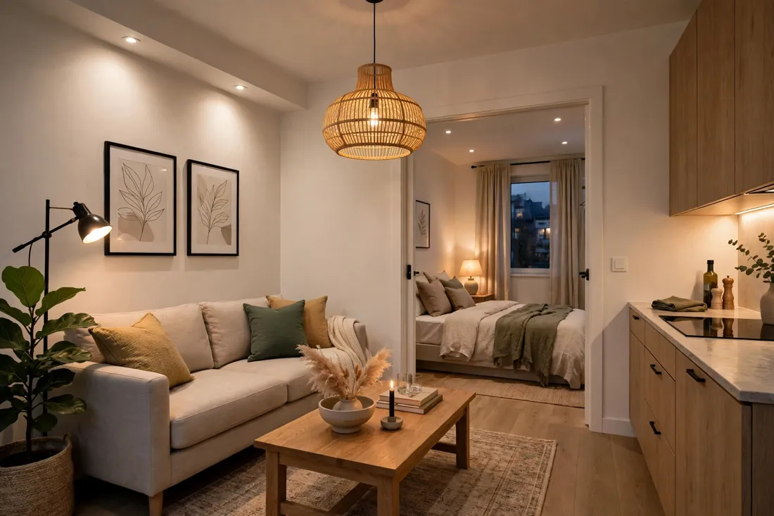 One bedroom apartment layered lighting