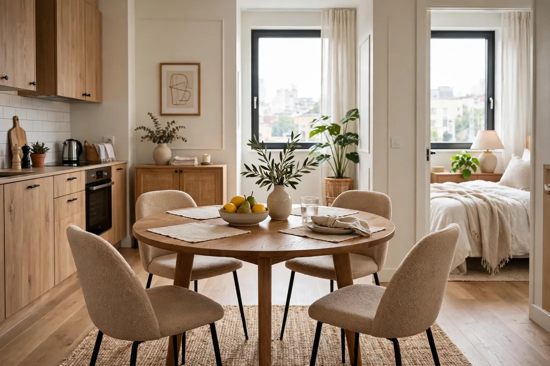 One bedroom apartment round dining table
