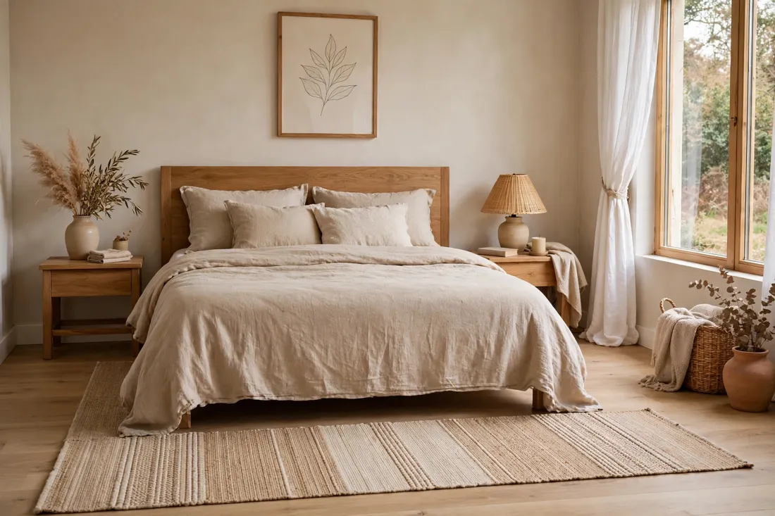 Beige runner bedroom rug