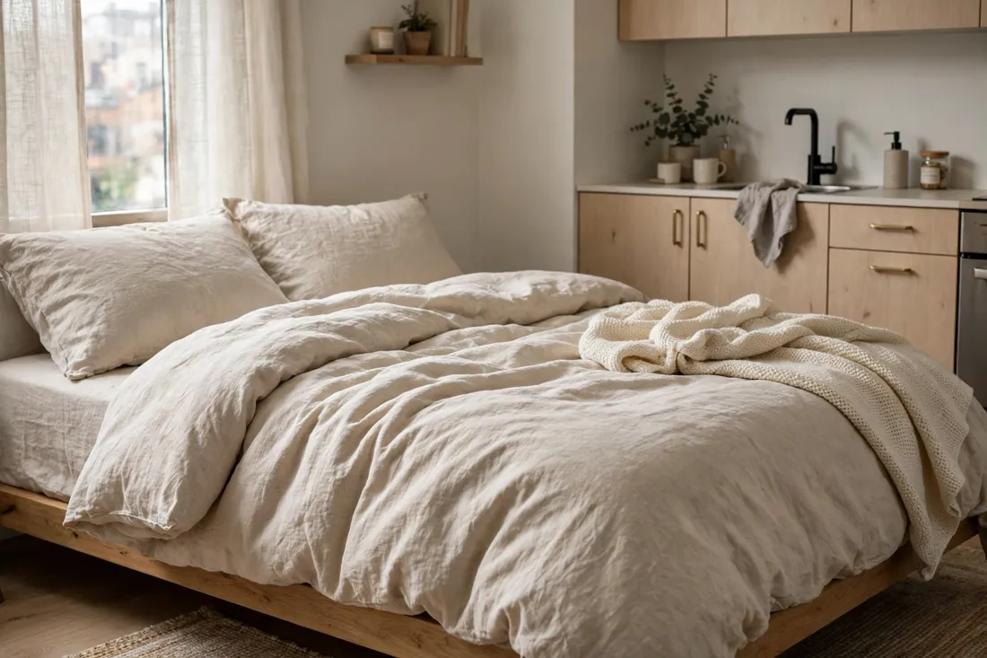 Studio apartment soft bedding