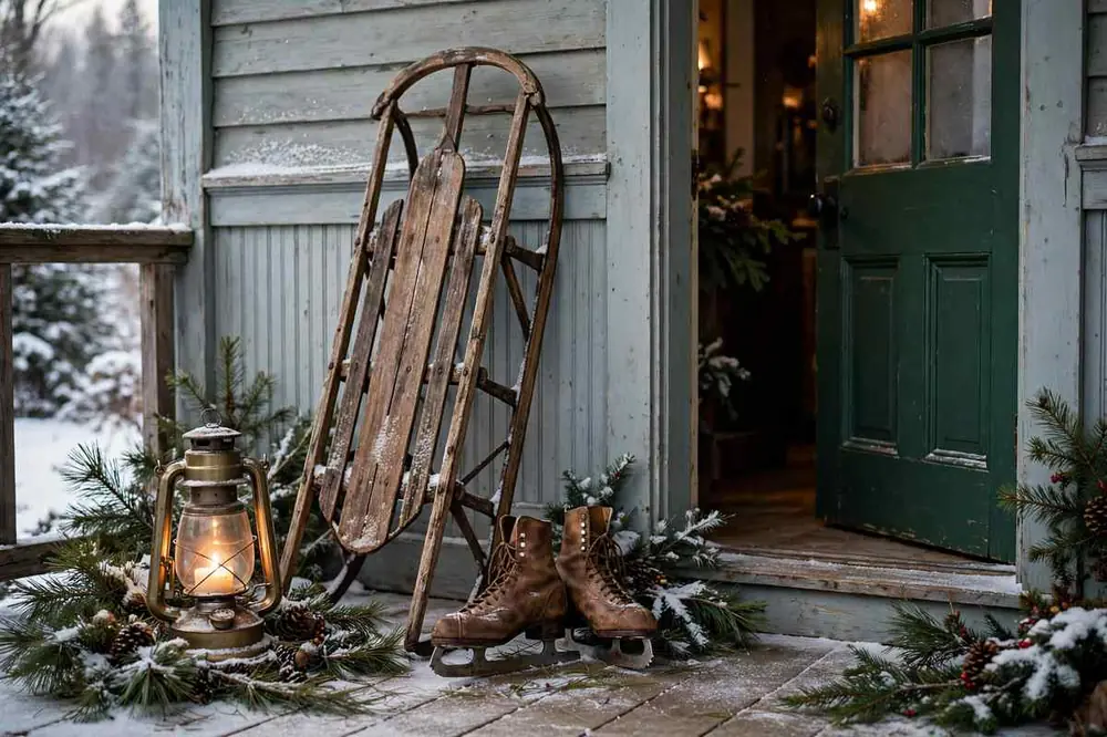 Vintage Sled and Skates Display