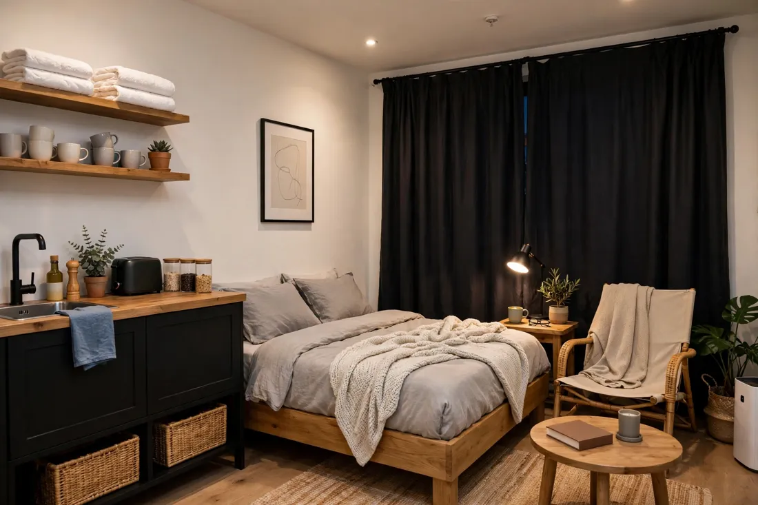 Airbnb studio blackout curtains