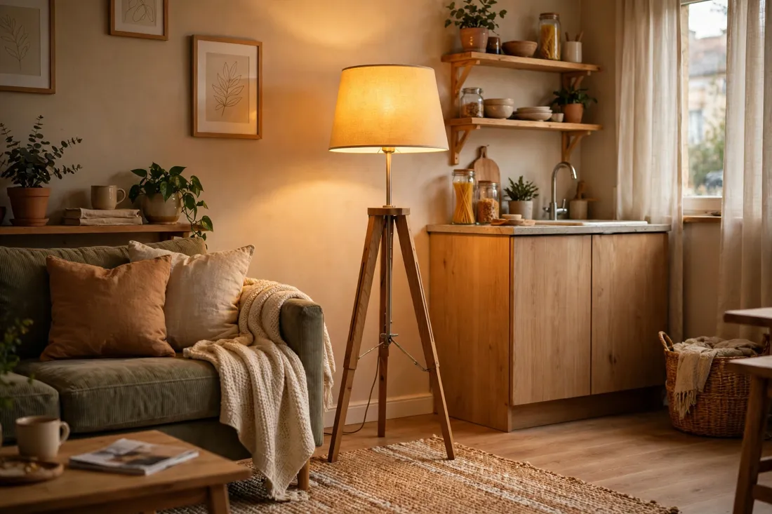 Studio apartment warm floor lamp