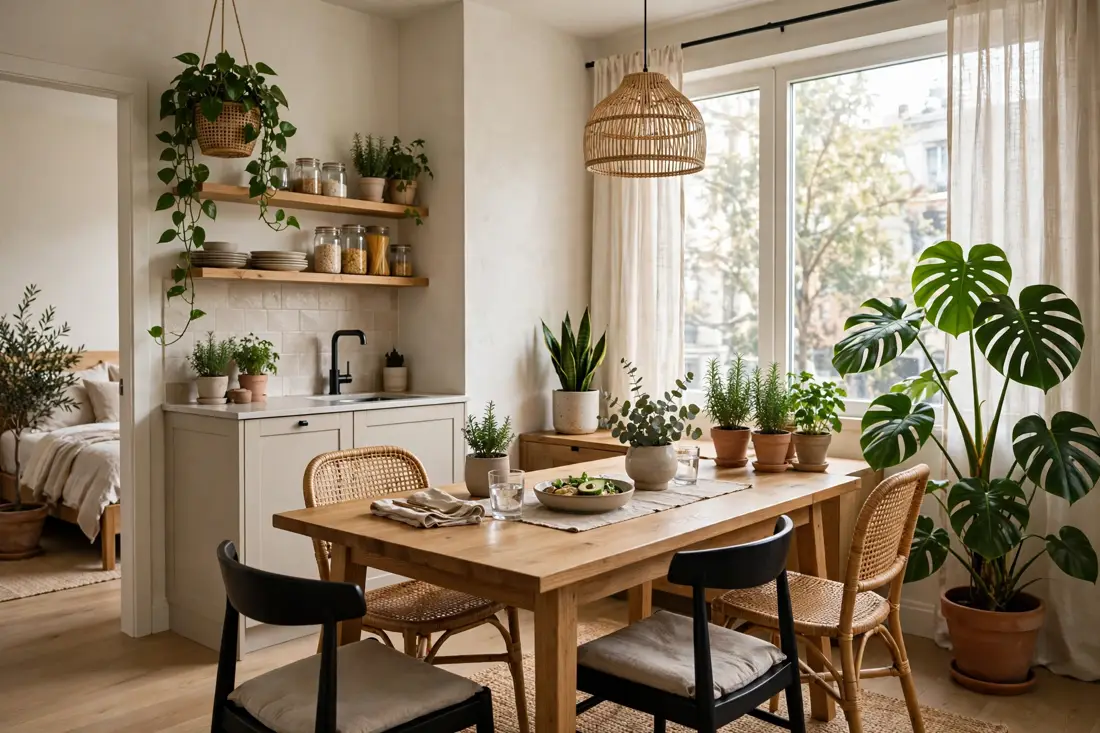 One bedroom apartment dining plants