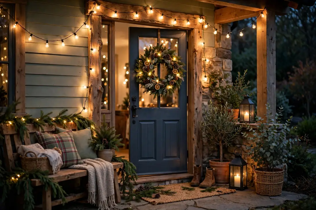 Warm entryway string lights