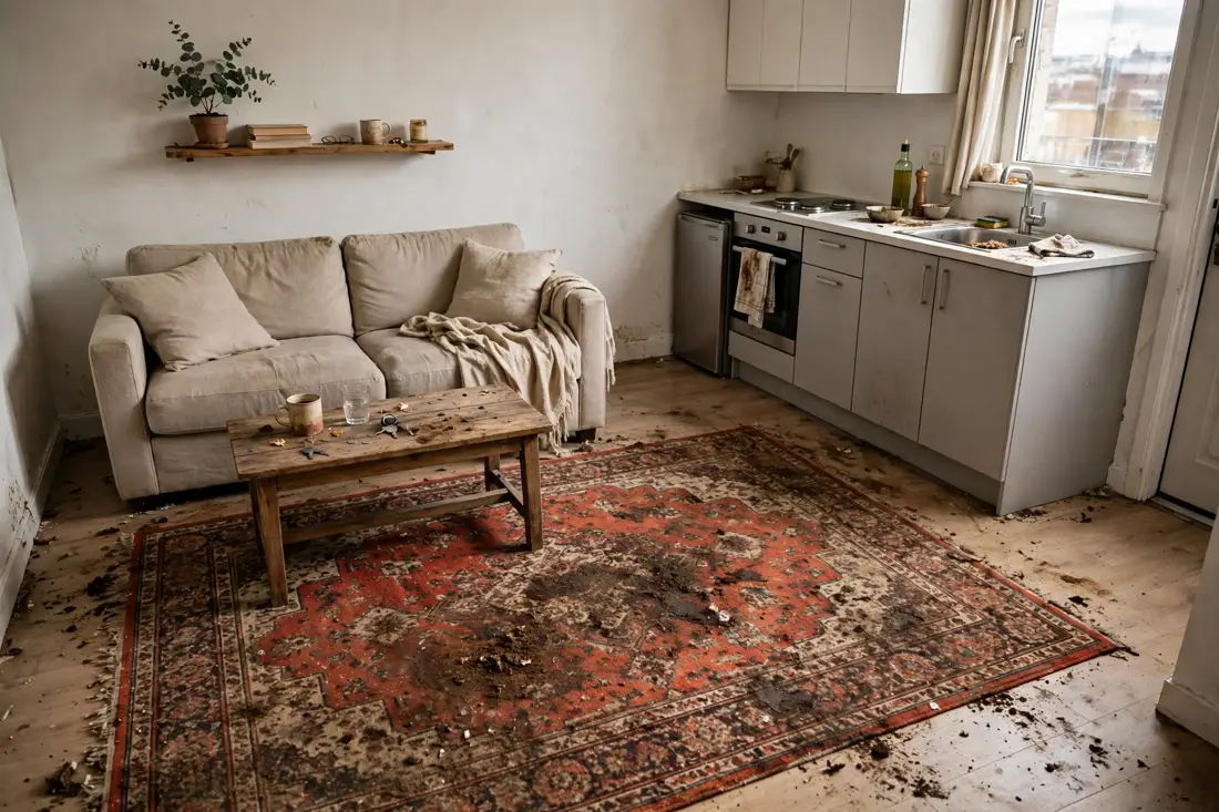 Studio apartment forgetting rug cleaning mistake