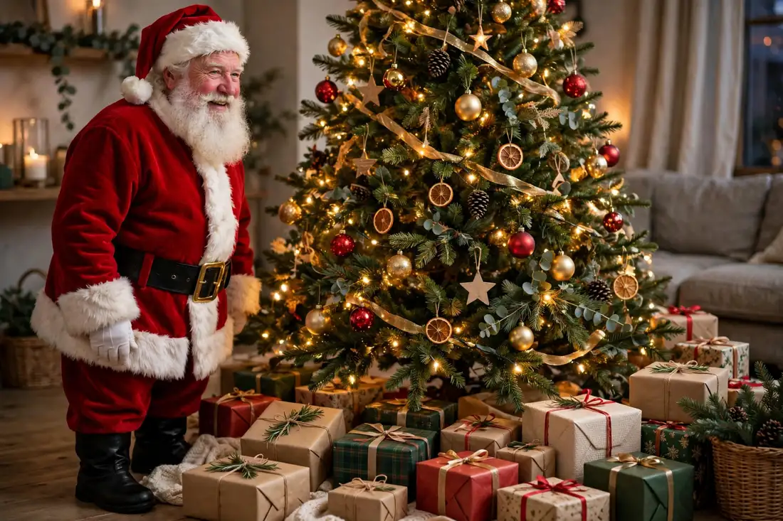 Santa with gifts tree