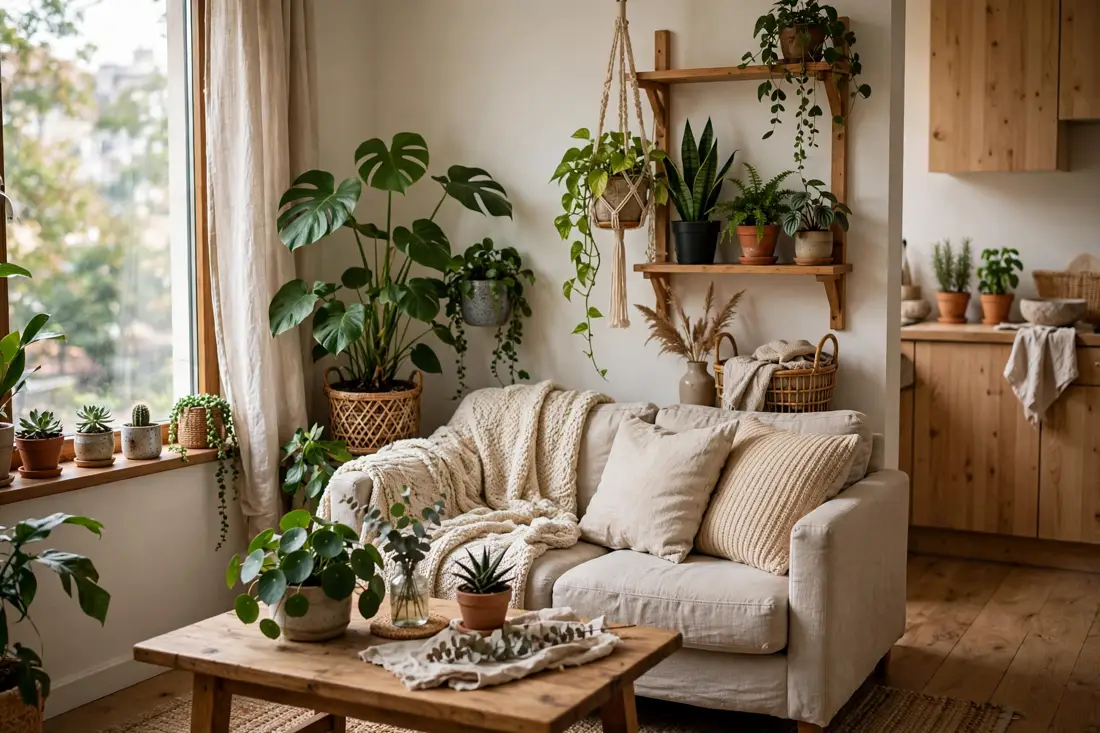 Studio apartment indoor plants