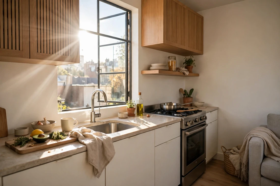 Studio apartment kitchen window light