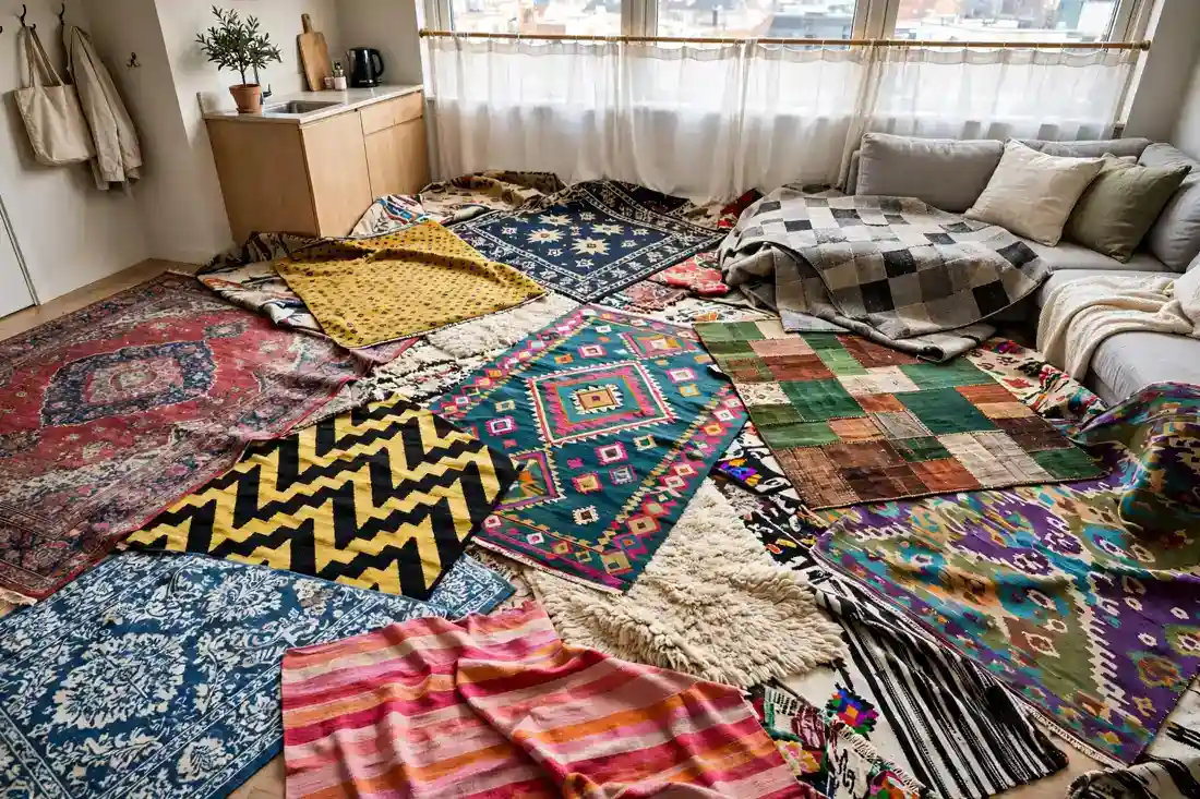 Studio apartment too many rugs