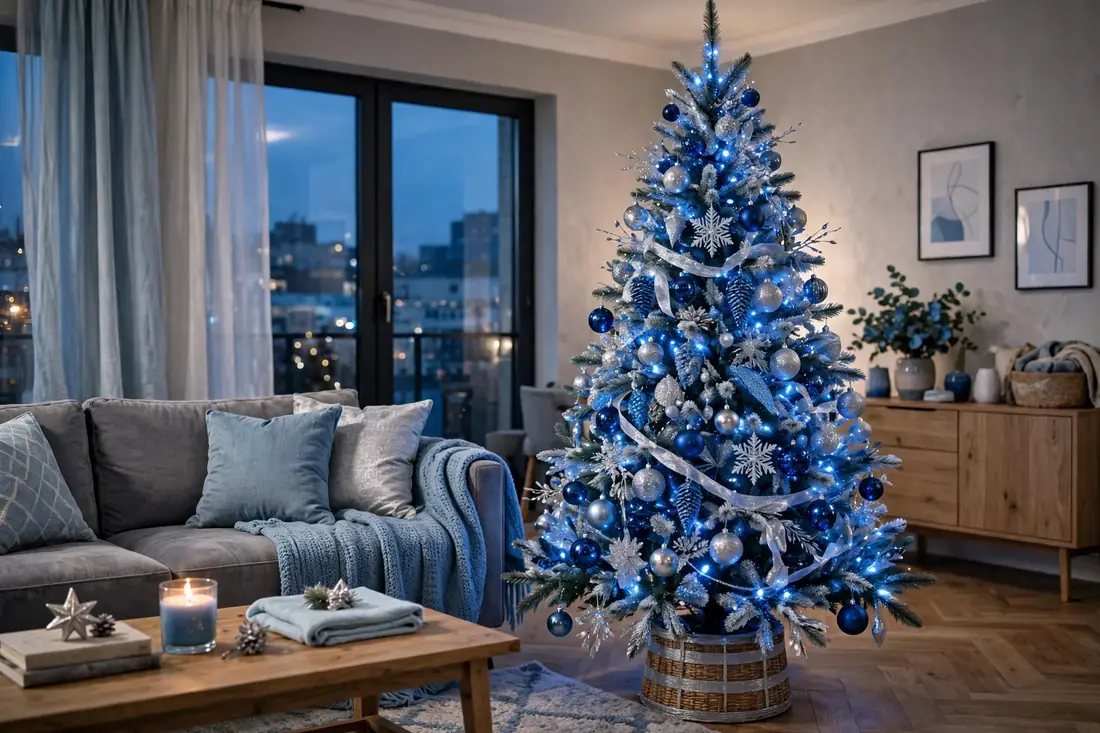 Blue and silver apartment tree