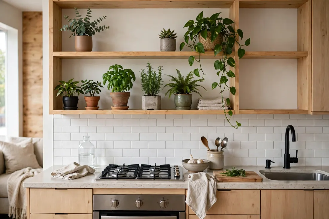Studio apartment greenery touches