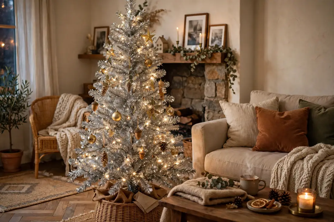 Tinsel in living room tree