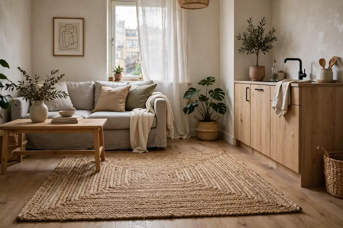 Studio apartment natural fiber rug