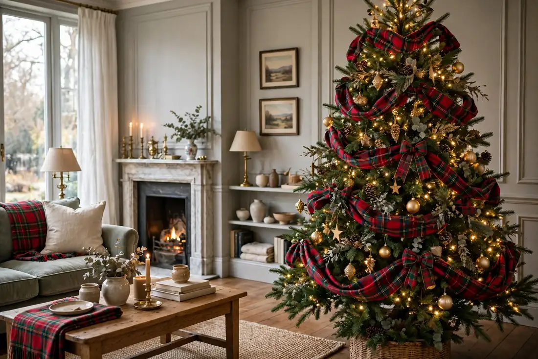Tree with tartan garlands