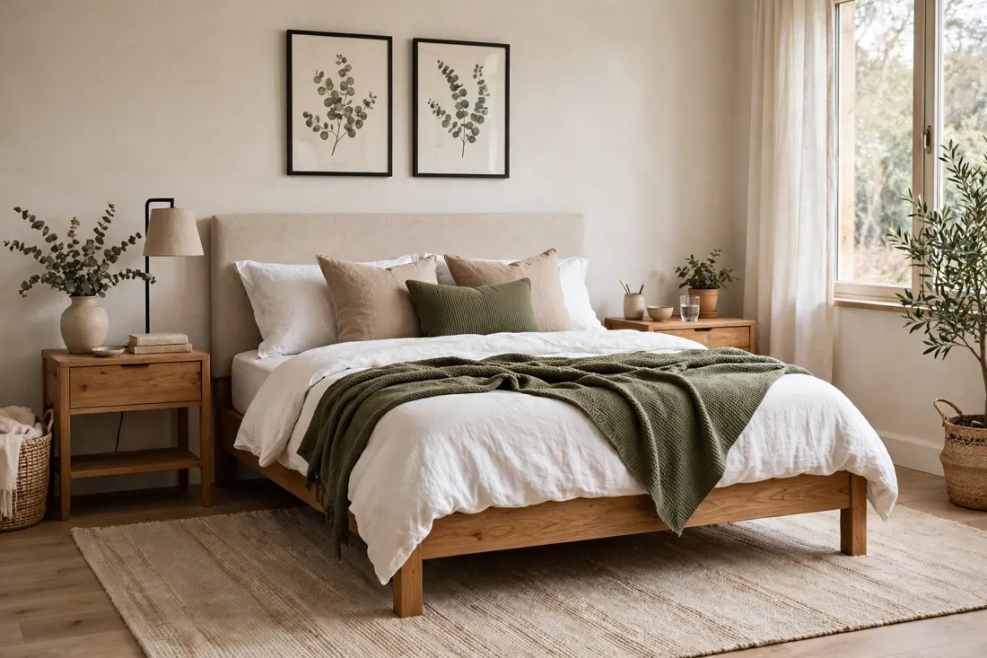 Beige rug under bed