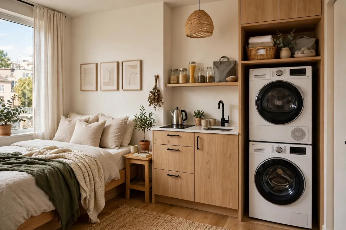 Airbnb studio washer dryer access