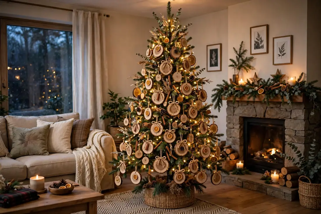 Unique tree with wooden slices