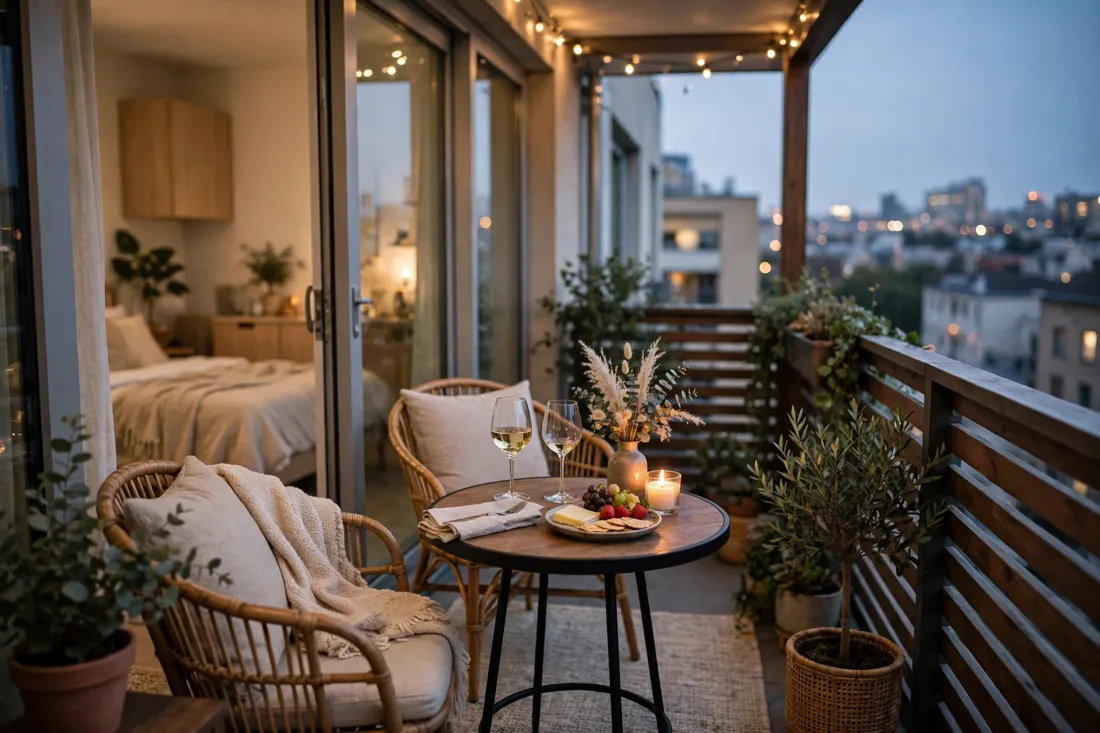 Couple's balcony date