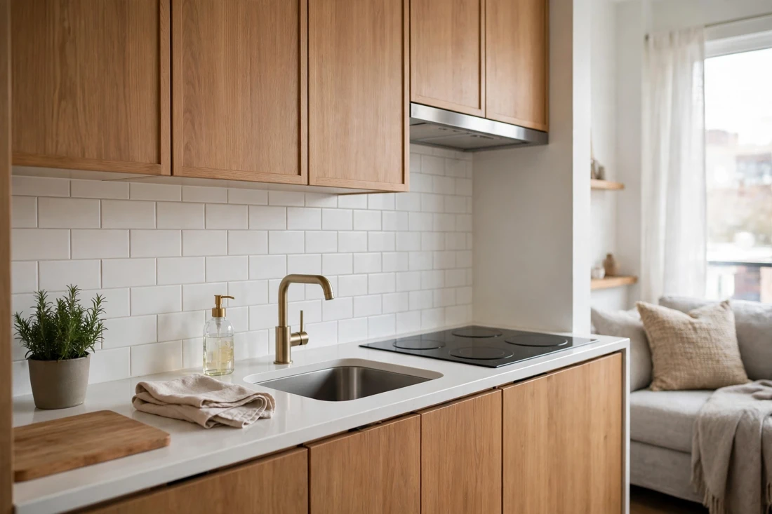 Studio apartment clean countertops