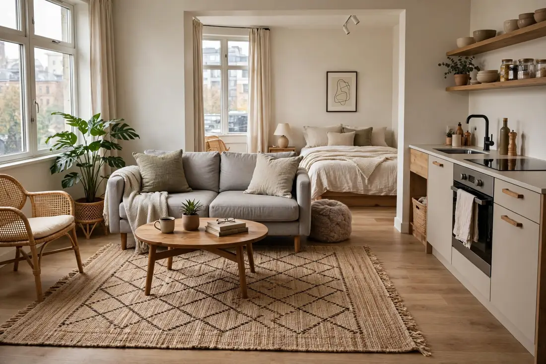 Studio apartment rug placement
