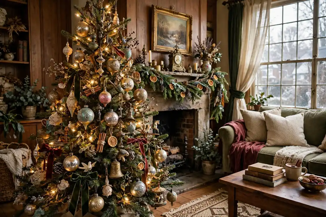 Unique tree with vintage ornaments