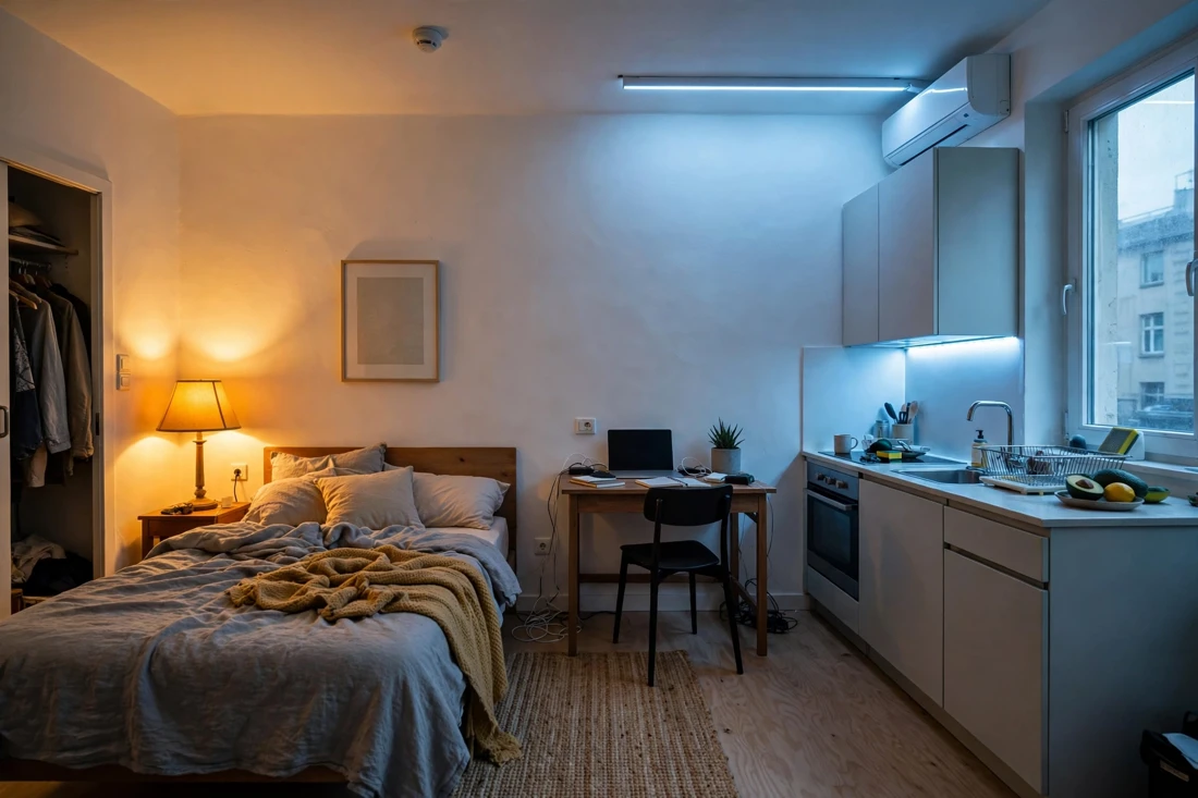 Studio apartment clashing light temperatures mistake