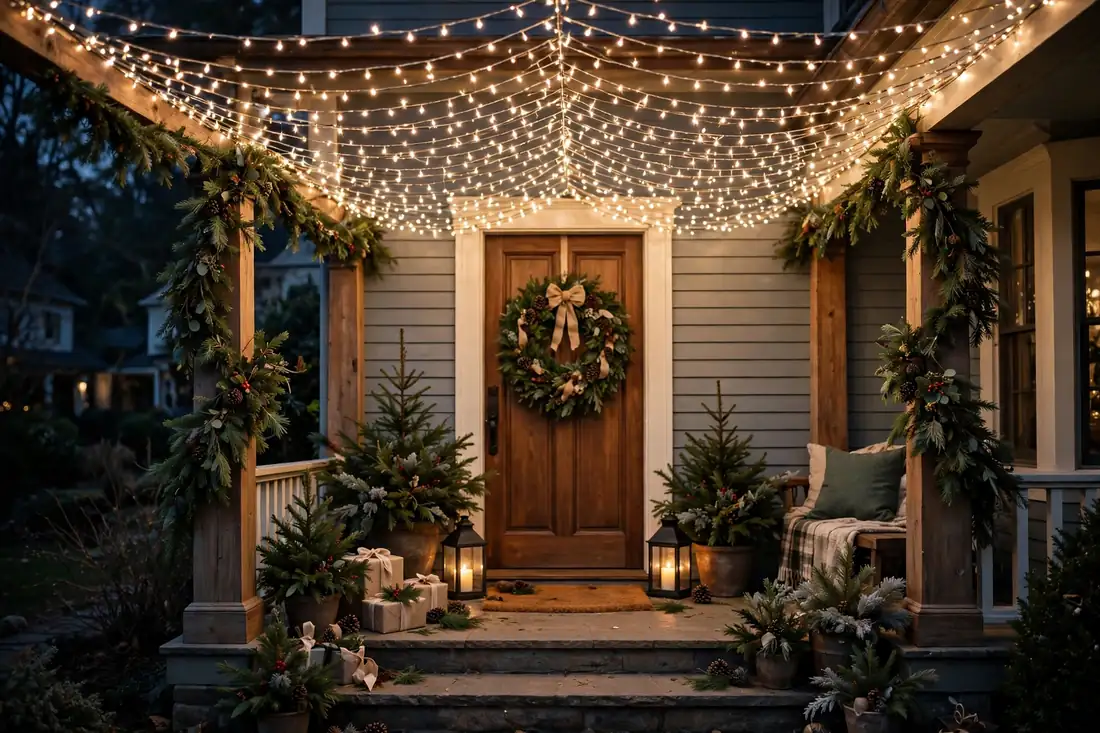Fairy light canopy front porch