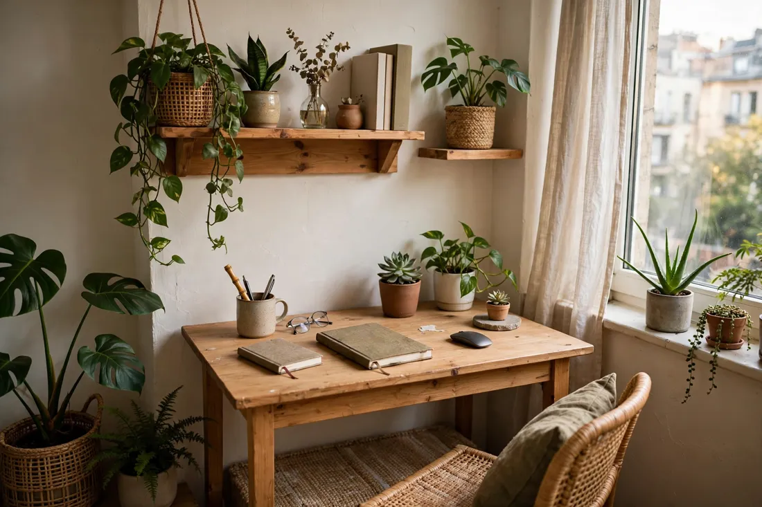 Small apartment office with plants