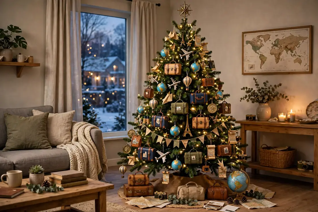 Unique tree with travel ornaments