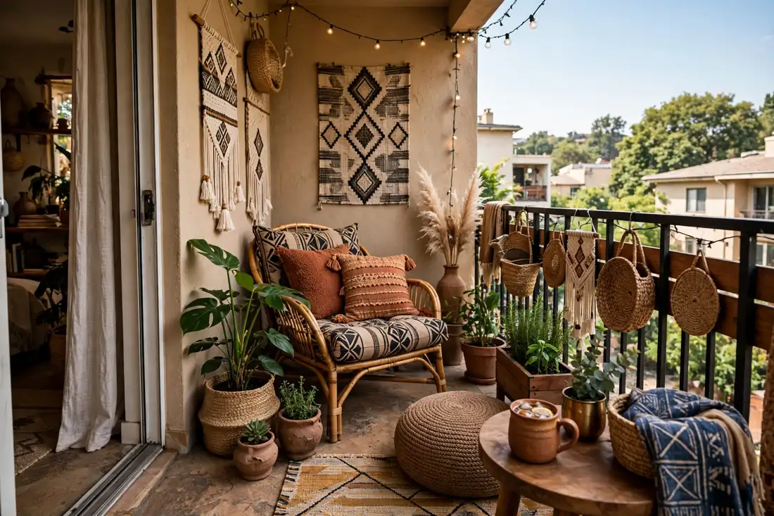 Outdoor afrohemian balcony
