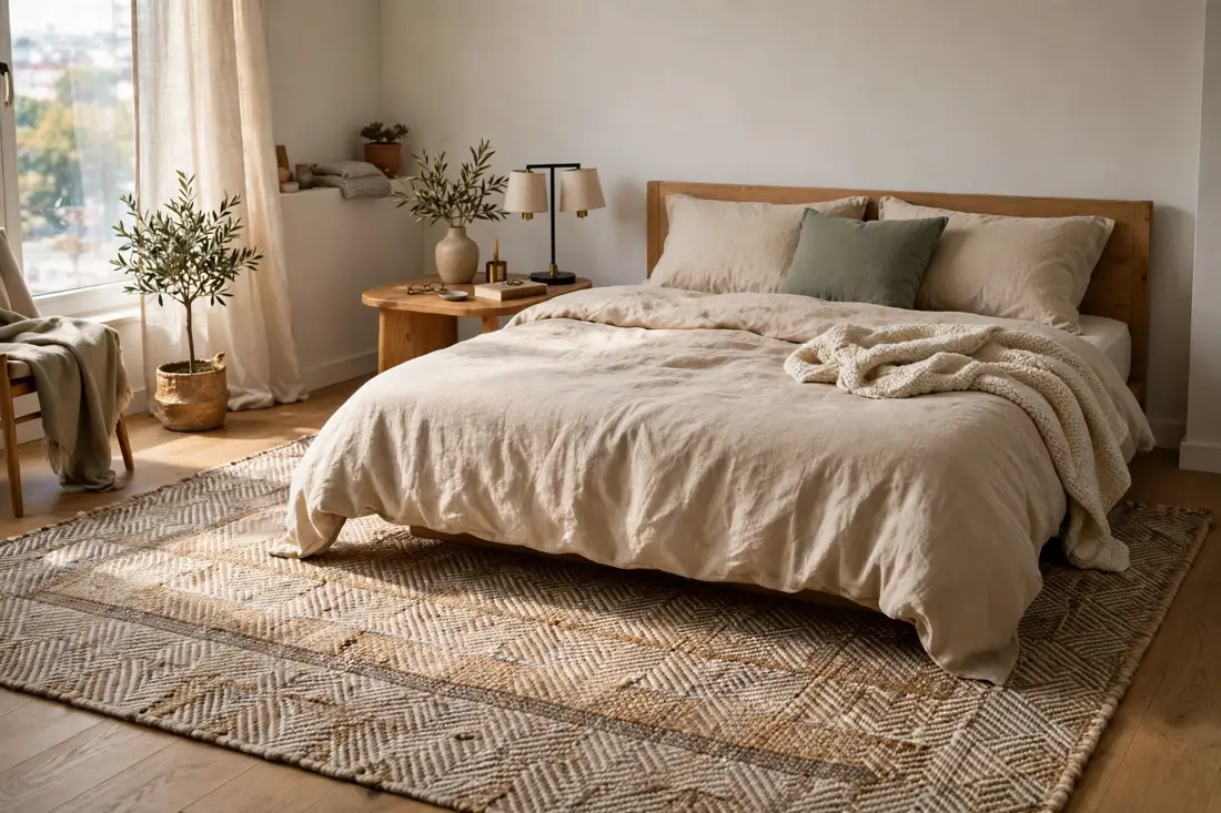 Studio apartment bedroom rug zone