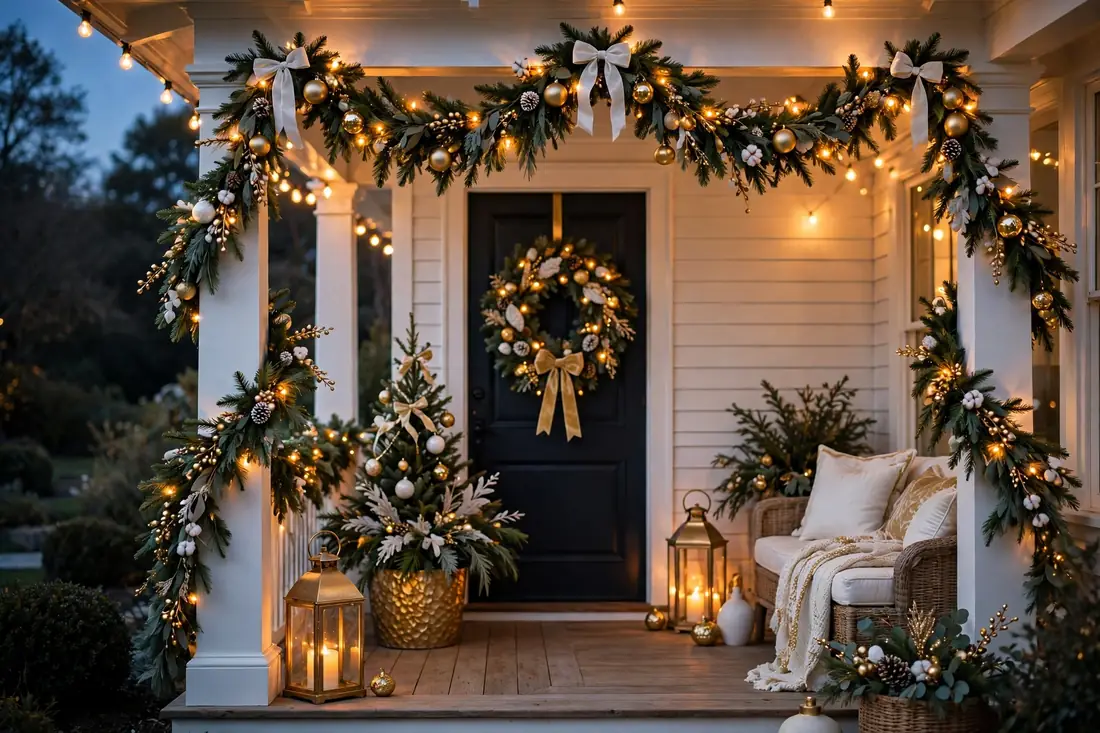 Elegant evening porch with soft glow