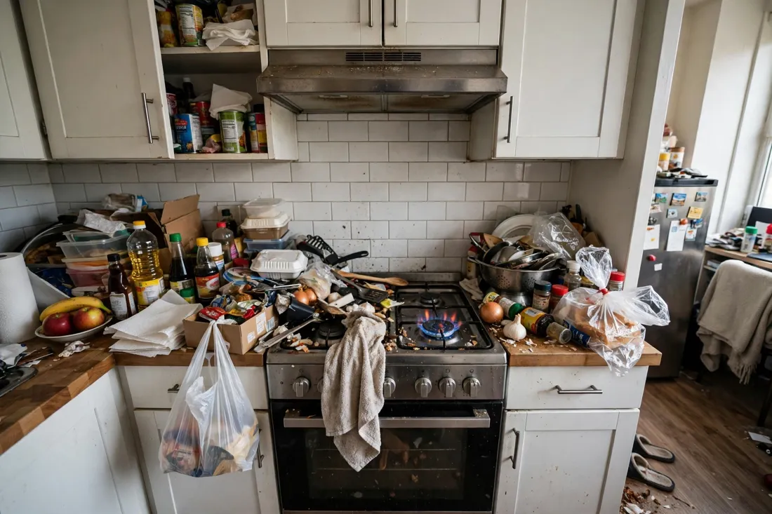 Studio apartment ignoring kitchen safety mistake