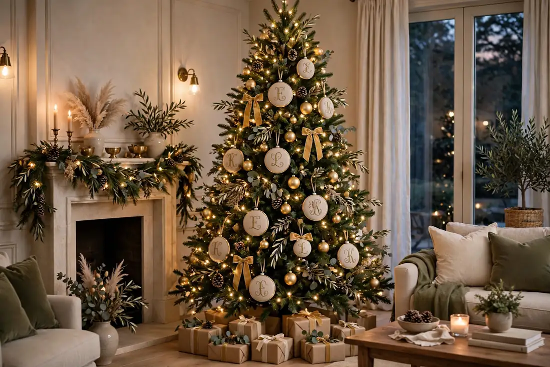 Tree with monogram ornaments