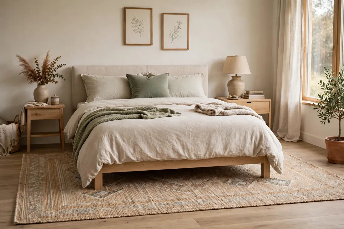 Rug placement for queen bed