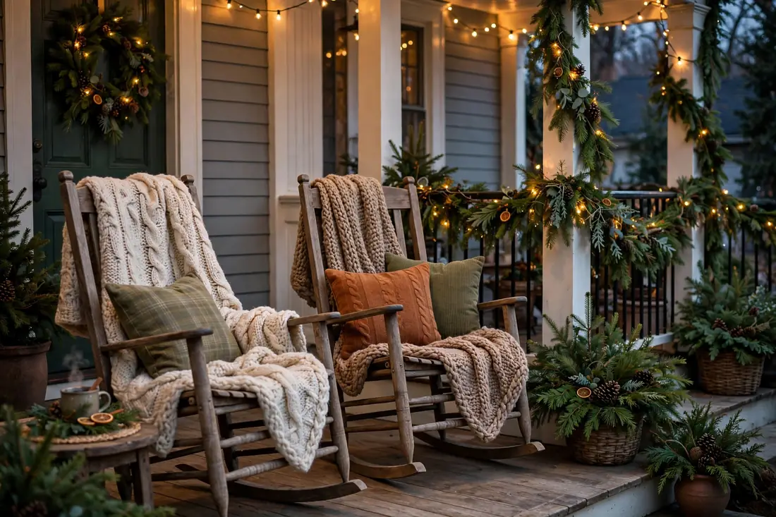 Rocking chairs with knit throws