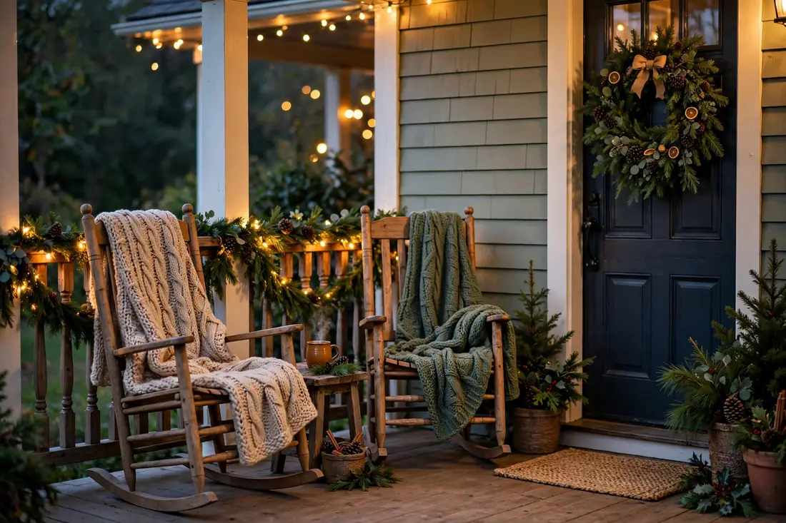 Rocking chairs with knit throws