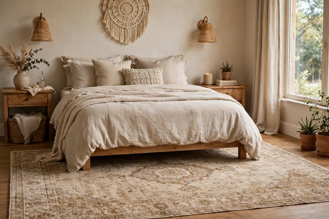 Beige vintage bedroom rug