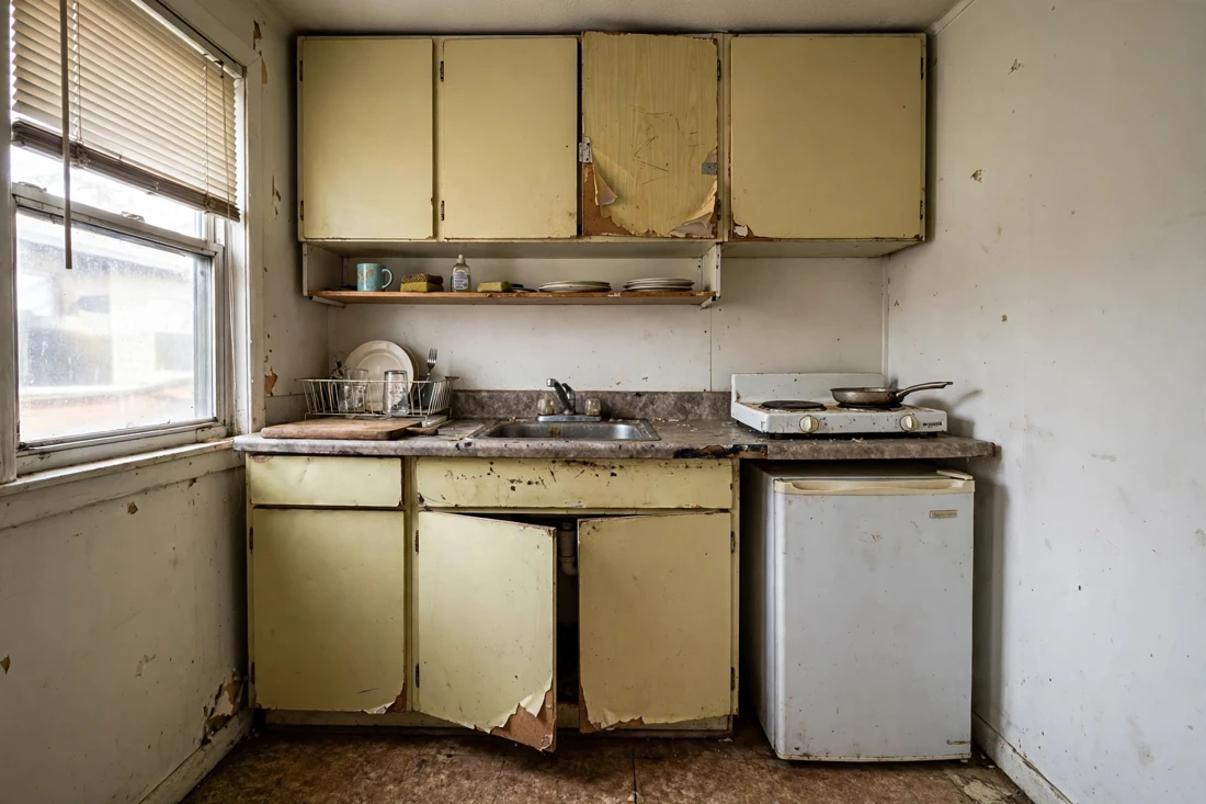 Studio apartment cheap looking materials mistake