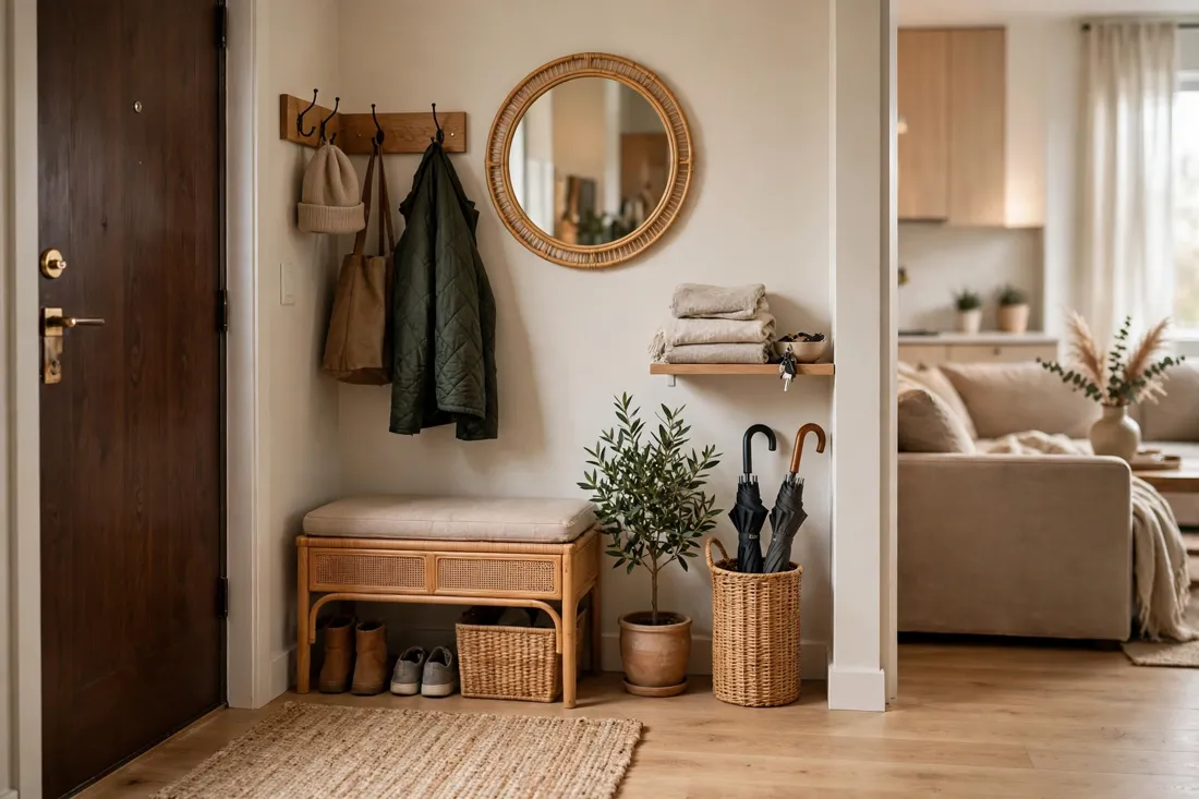 Studio apartment cozy entry zone