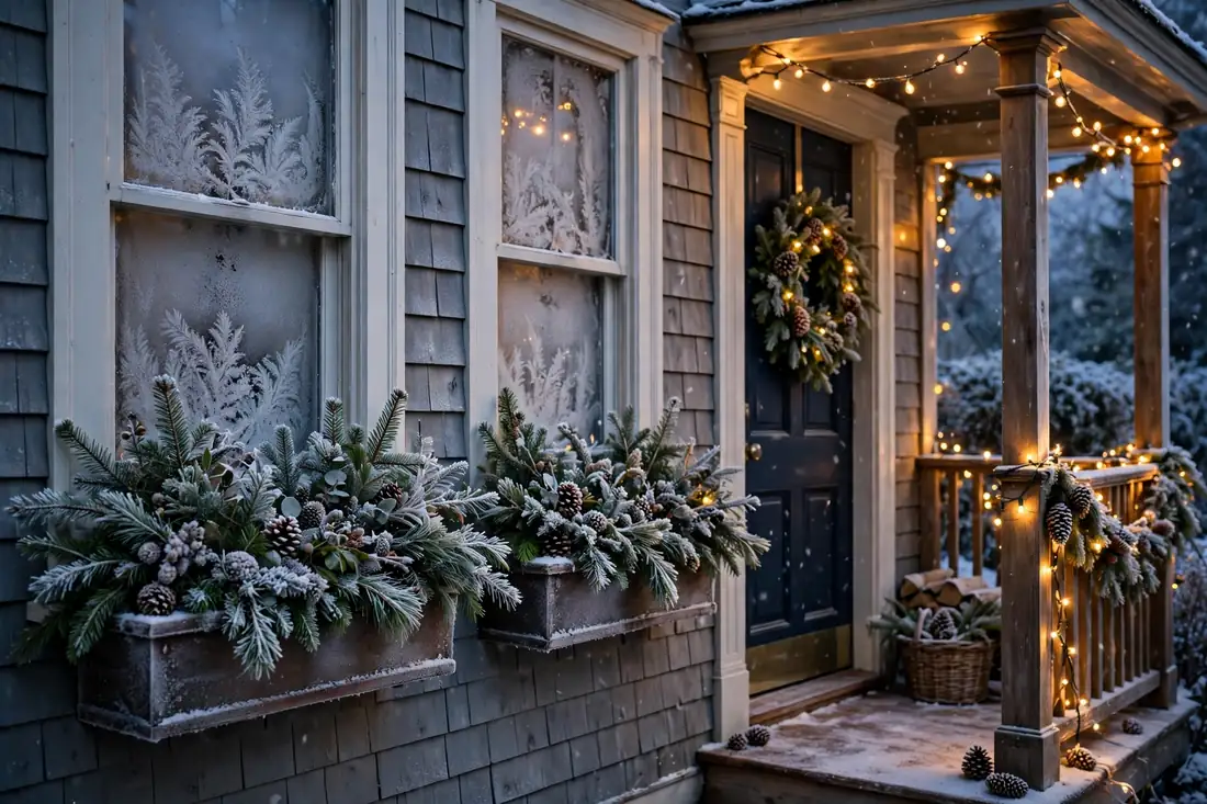 Frosted window boxes front porch